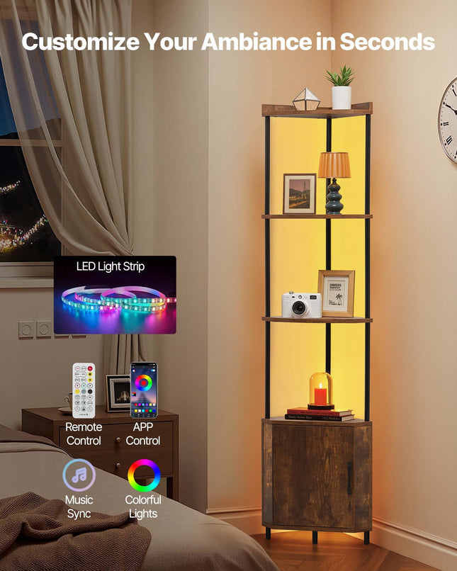 Kampinė lentyna VEVOR YJX-SNJ-007, 5 aukštų su LED apšvietimu