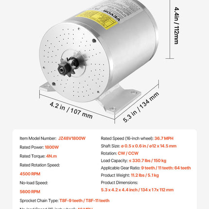Elektrinio variklio komplektas VEVOR JZ48V1800W, 1800W