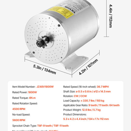 Elektrinis bešepetėlis variklis VEVOR JZ48V1800W, 1800W