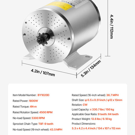 Elektrinis bešepetėlis variklio komplektas VEVOR BY1020D, 1800W