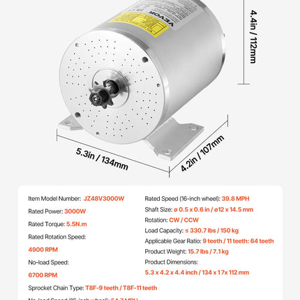 Elektrinis bešepetėlis variklis VEVOR JZ72V3000W, 3000 W