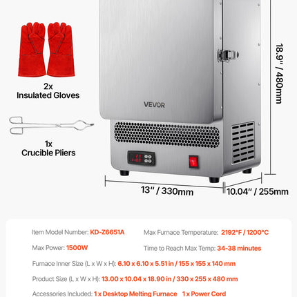 Stalinė elektrinė krosnis VEVOR KD-Z6651A, 1500W