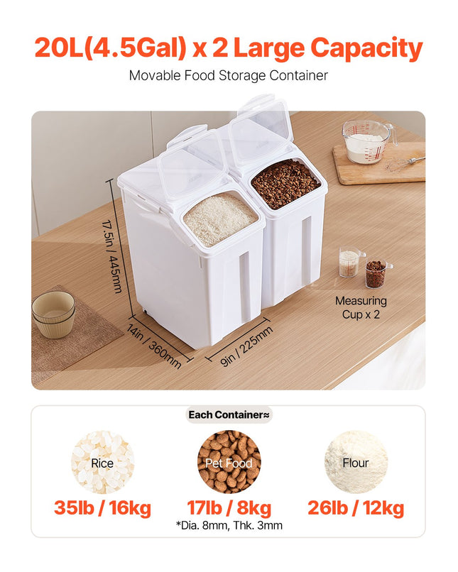 Maisto produktų ir gyvūnų ėdalo talpyklų rinkinys VEVOR F-8909X2, 2 x 20 l