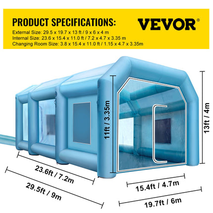 Pripučiama dažymo kamera VEVOR 9x6x4 m, su filtravimo sistema