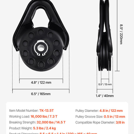 Gervės skriemulys VEVOR TK-13.5T, 14,5 t