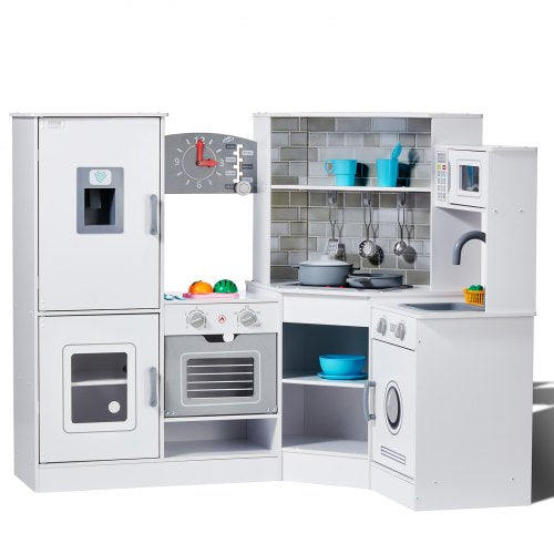 Kampinė medinė žaislinė virtuvėlė VEVOR TLG81022, su šviesos ir garso efektais