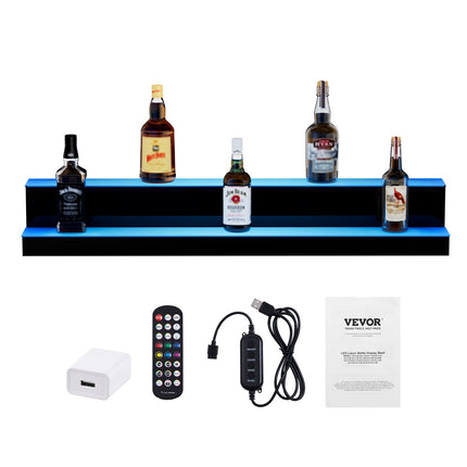 LED apšviesta gėrimų butelių lentyna VEVOR ok-2-40, 2 pakopų, 101 cm ilgio