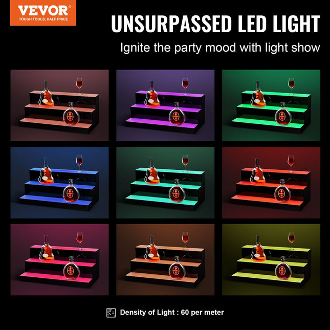 LED gėrimų butelių lentyna VEVOR ok-3-24, 3 pakopų, 60 cm