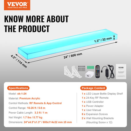 LED gėrimų butelių lentyna VEVOR ok-1-24, 60 cm ilgio