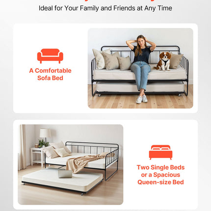Metalinė sofa-lova su ištraukiama dalimi VEVOR YJX-BF-001, 181 kg apkrova