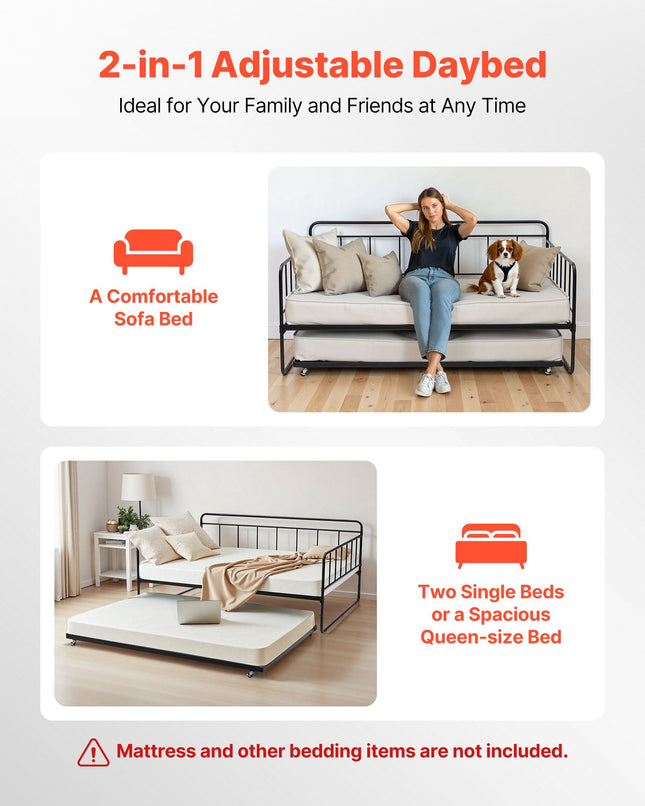 Metalinė sofa-lova su ištraukiama dalimi VEVOR YJX-BF-001, 181 kg apkrova