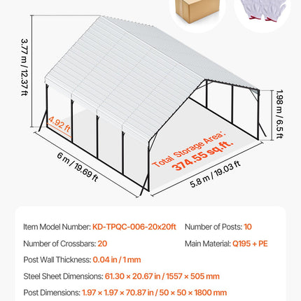 Metalinė stoginė automobiliui VEVOR KD-TPQC-006-20x20ft, 5,8 x 6 x 3,77 m