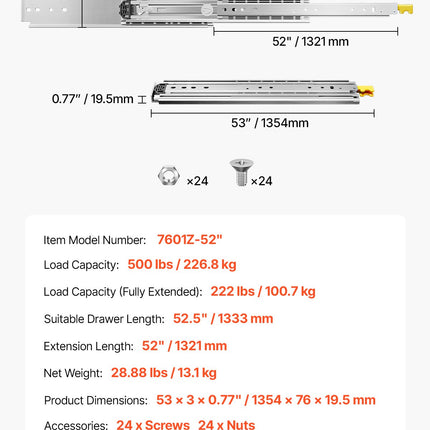 Stalčių bėgeliai VEVOR 7601Z-52", 226,8 kg apkrova