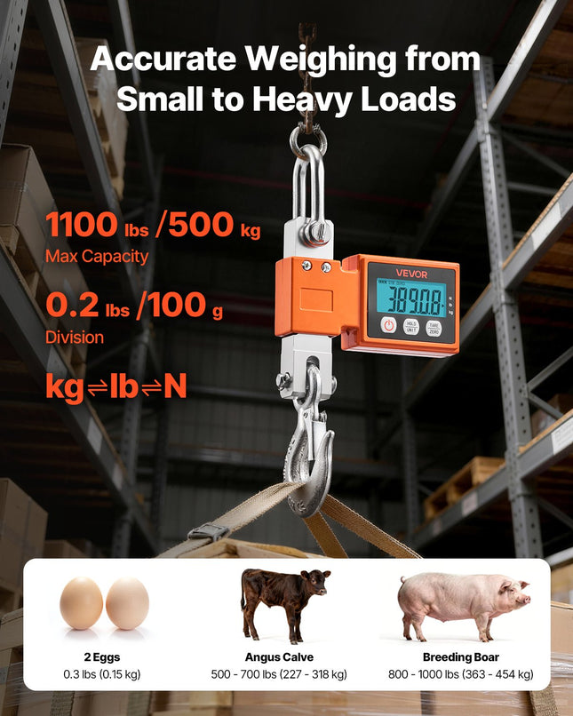 Skaitmeninės kraninės svarstyklės VEVOR OCS-O, 500 kg