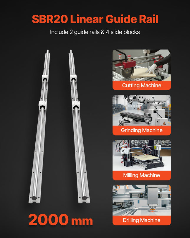 Linijinio judėjimo kreipiančiųjų rinkinys VEVOR SBR20, 2000 mm