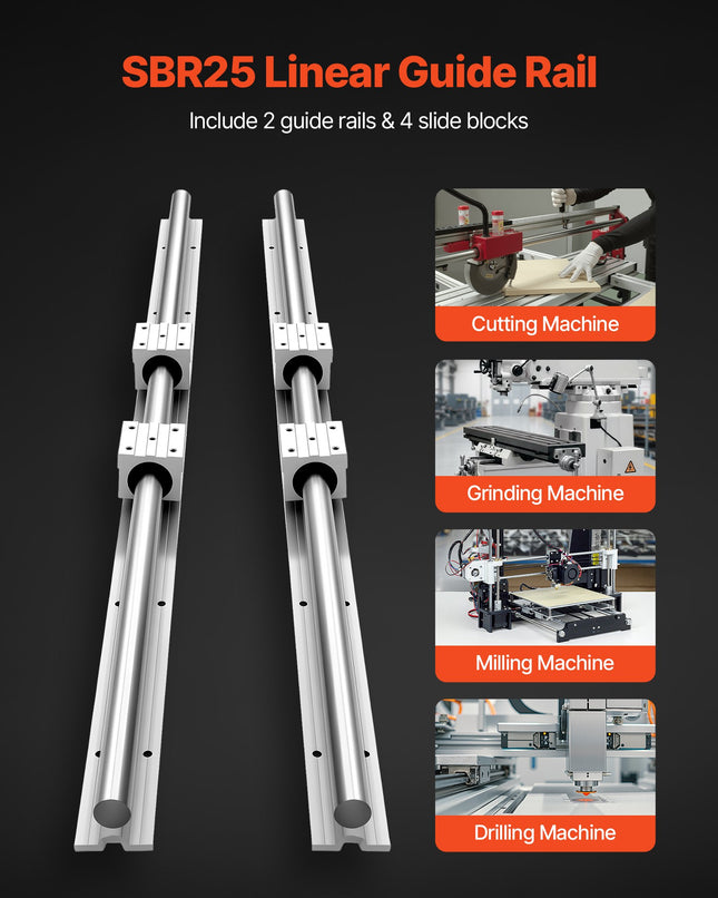 Linijinių kreipiančiųjų rinkinys VEVOR SBR25-C 1200L, 1200 mm