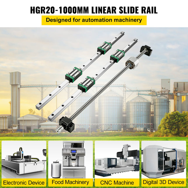 Linijinių kreipiančiųjų ir sraigto rinkinys VEVOR HGR20-1000mm, su RM1605 rutuliniu sraigtu