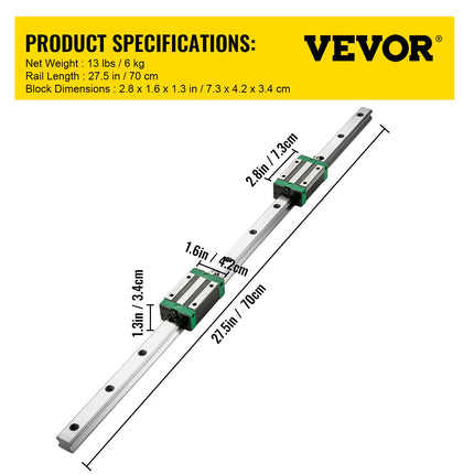 Linijinių kreipiančiųjų ir rutulinio sraigto rinkinys VEVOR HGR20-700 / RM1605-700, 700 mm
