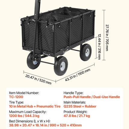 Sodo vežimėlis VEVOR TC-1200, 544,3 kg