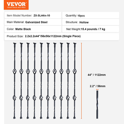 Metaliniai laiptų turėklų strypai VEVOR ZX-SL44in-10, 10 vnt. komplektas