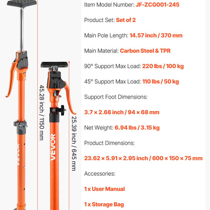 Teleskopinis atraminis strypas VEVOR JF-ZCG001-245, 64,5–115 cm