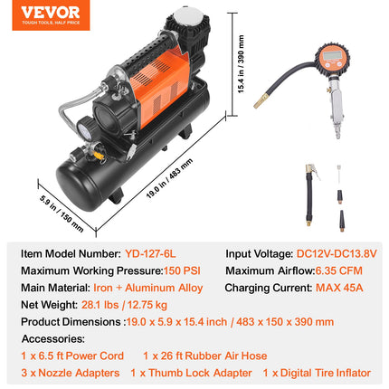 Oro kompresorius VEVOR YD-127-6L, 150 PSI su 6 l talpa