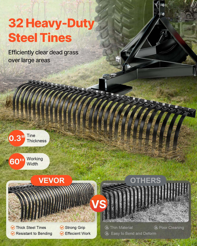 Vejos skarifikatorius-grėblys VEVOR LR5S, 1525 mm plotis