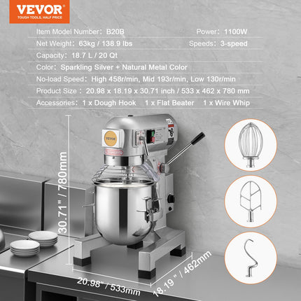 Profesionalus maisto mikseris VEVOR B20B, 18,7 l