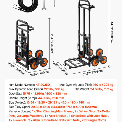 Vežimėlis laiptams VEVOR KT-2025D, 100 kg keliamoji galia