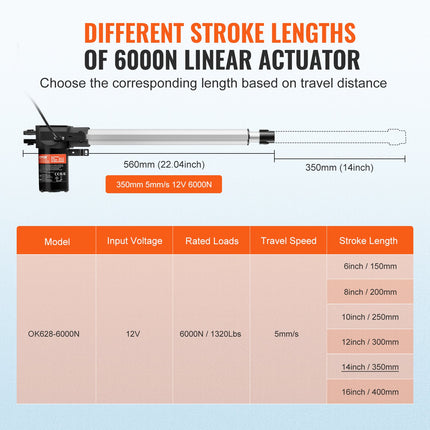 Linijinis aktuatorius VEVOR OK628-6000N, 6000N galia