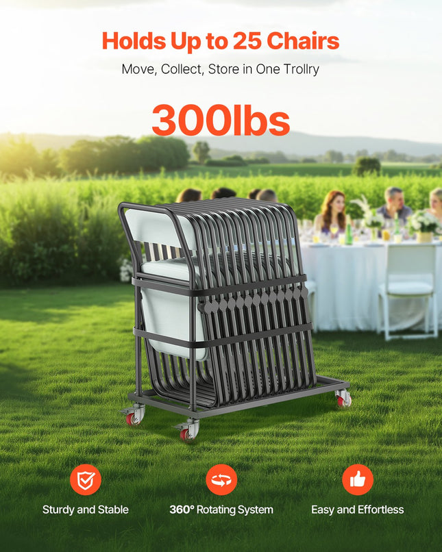 Sulankstomų kėdžių vežimėlis VEVOR VV44, 136 kg keliamoji galia