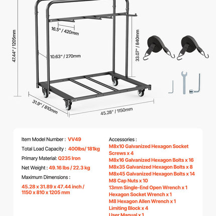 Sulankstomų kėdžių ir stalų vežimėlis VEVOR VV49, 181 kg keliamoji galia
