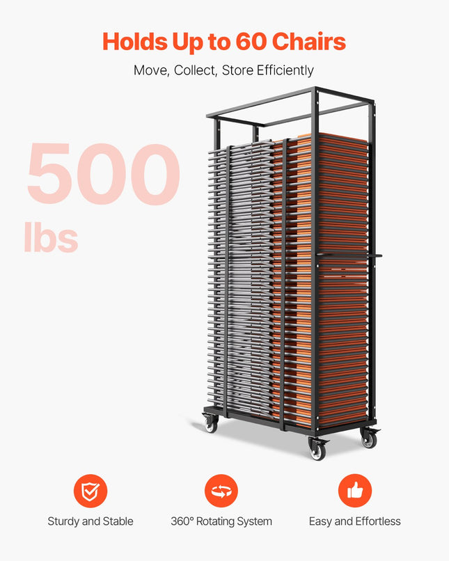 Sulankstomų kėdžių vežimėlis VEVOR VV48, 227 kg keliamoji galia