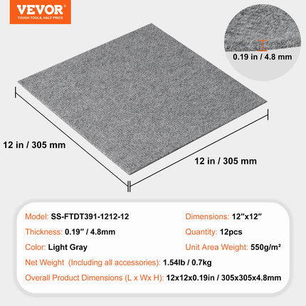 Lipnios kiliminės plytelės VEVOR SS-FTDT391-1212-12, 30,5 x 30,5 cm, 12 vnt.
